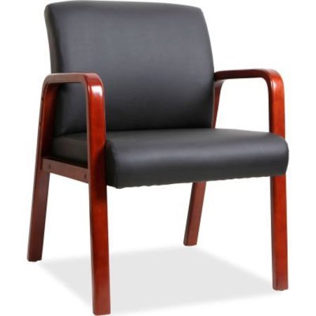 LORELL Lorell® Black Leather Wood Frame Guest Chair - Black with Mahogany Frame 40202